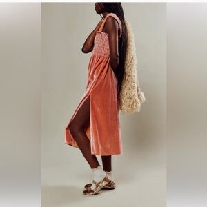 FREE  PEOPLE  MADELINE SMOKE TOP VELVET DRESS SIZE S WOMEN ORANGE NWOT